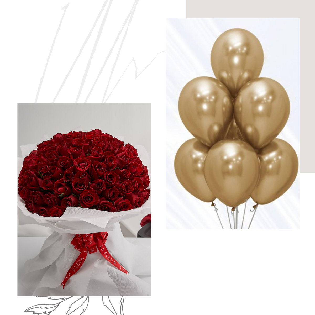 "I Love You" 100 Red Roses + Golden Balloons