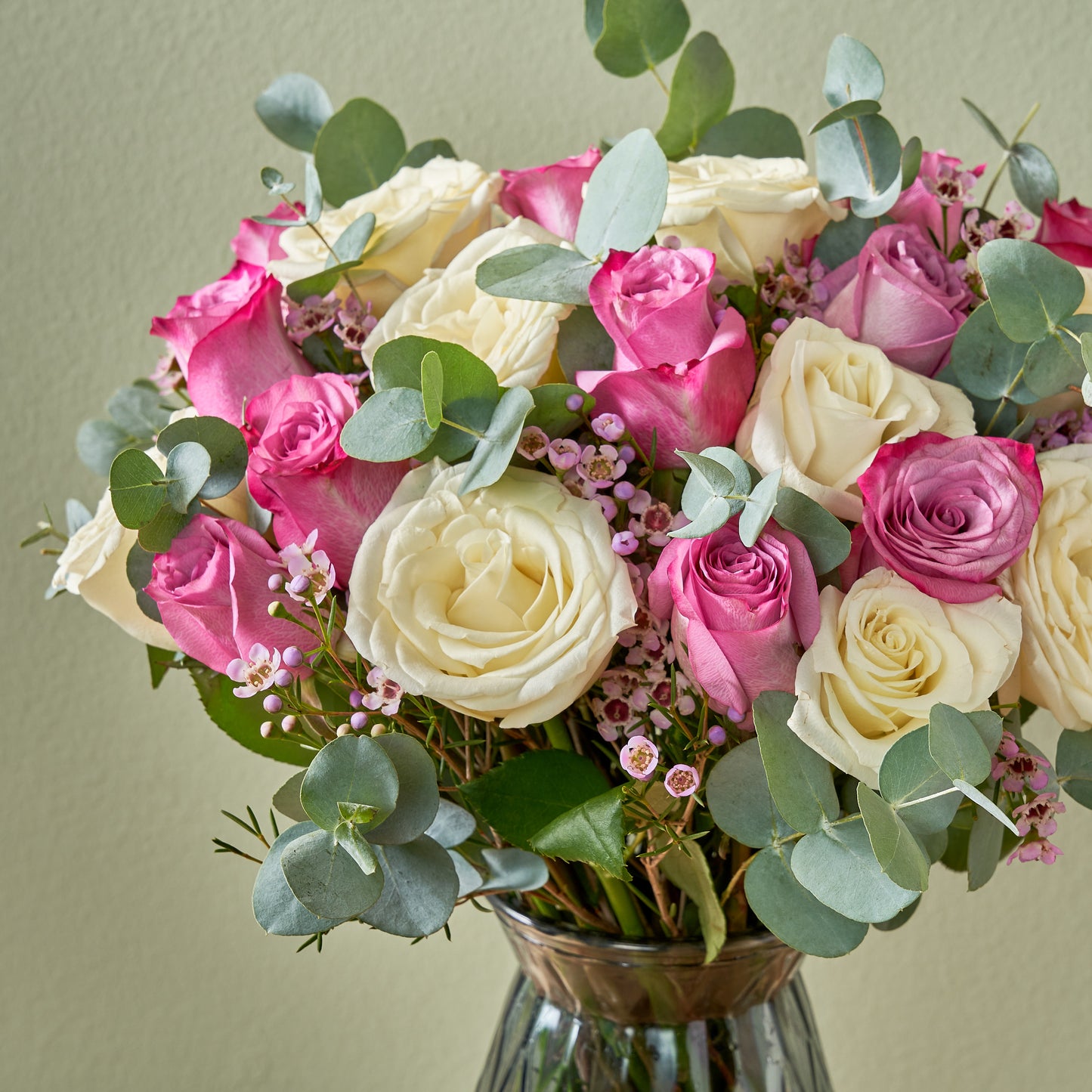"Serene" Purple & White Roses in a Vase