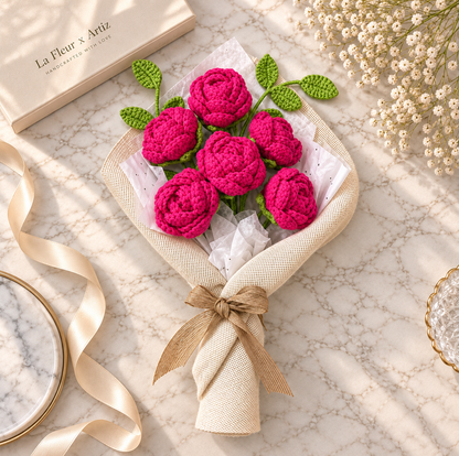 Fuchsia Amour - Handcrafted Crochet Rose Bouquet