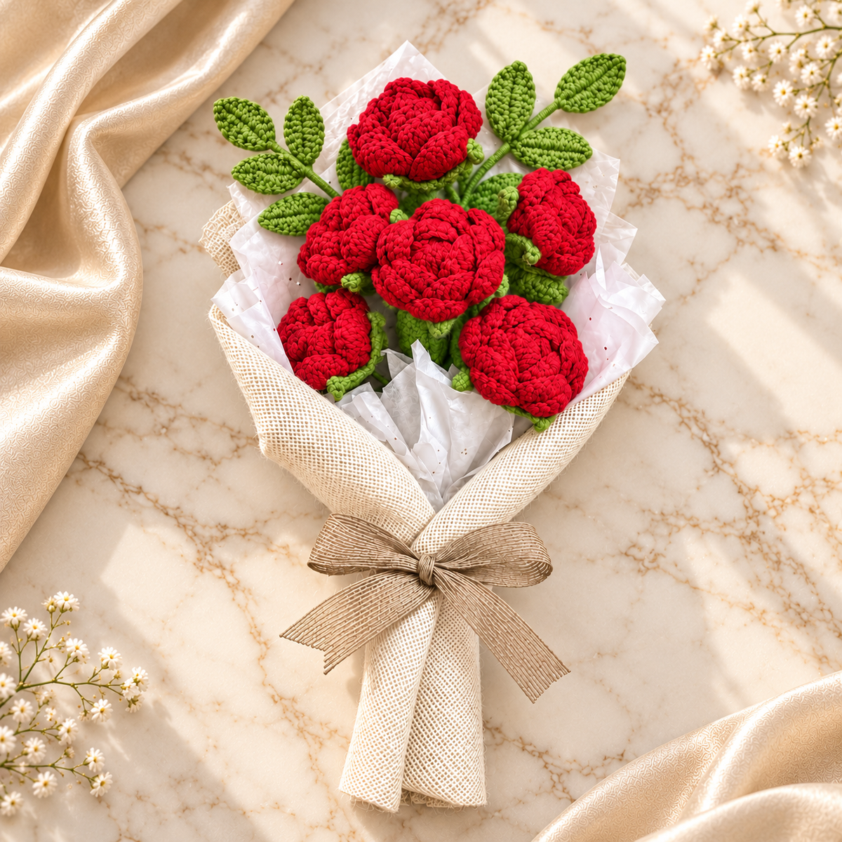 The Scarlet Promise - Handcrafted Crochet Rose Bouquet