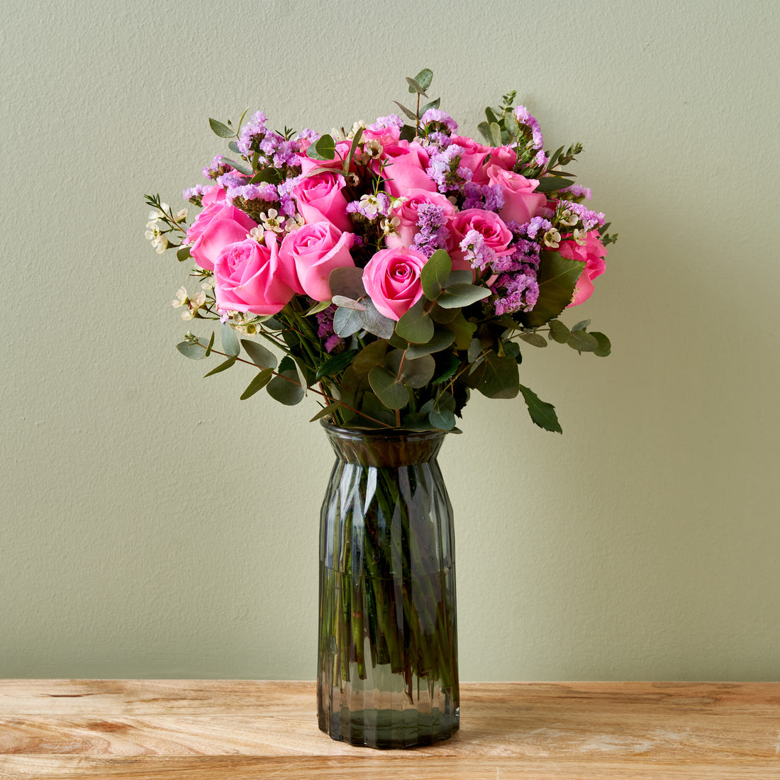 25 Pink Roses in Vase