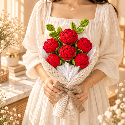 The Scarlet Promise - Handcrafted Crochet Rose Bouquet