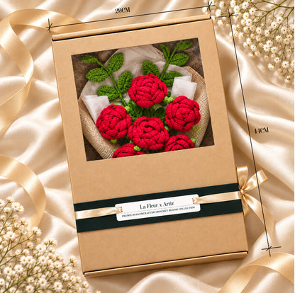The Scarlet Promise - Handcrafted Crochet Rose Bouquet