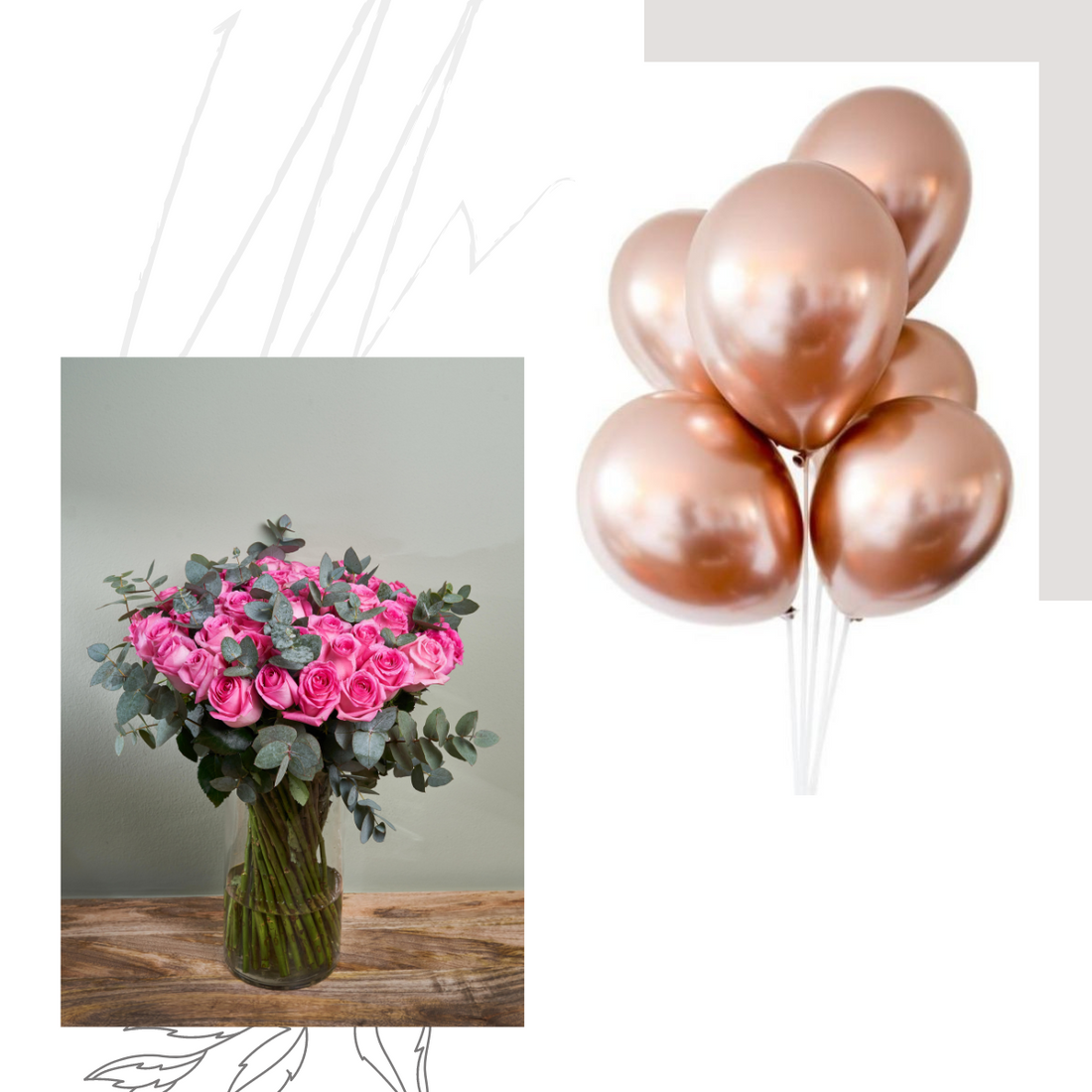 &quot;Blossom Pink&quot; Pink Roses &amp; Pink Balloons