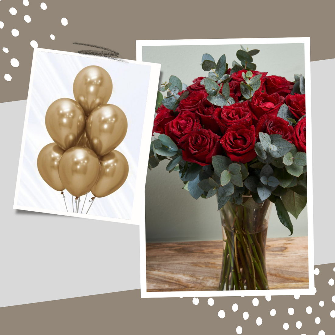 &quot;Ethereal&quot; Roses in a Vase + Golden Balloons