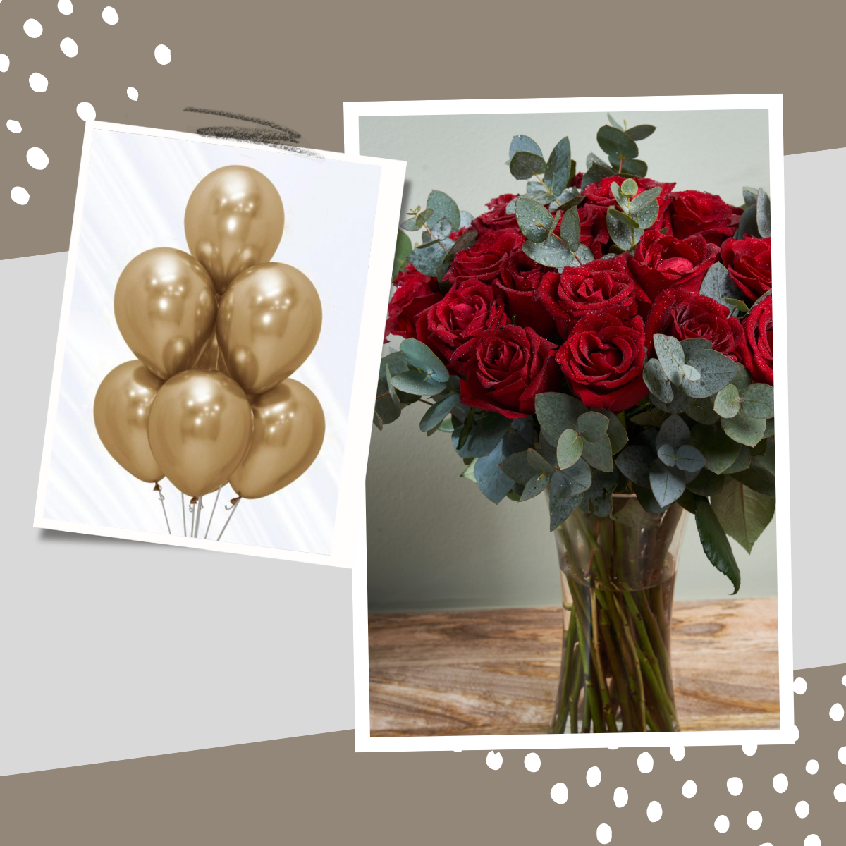 &quot;Ethereal&quot; Roses in a Vase + Golden Balloons