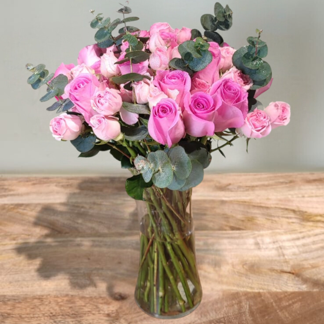 &quot;Floral Essence&quot; Pink Roses in a Vase