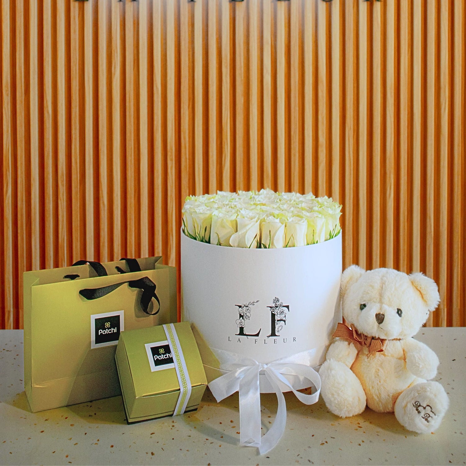 &quot;Allure&quot; White Roses, Patchi Chocolates &amp; Teddy