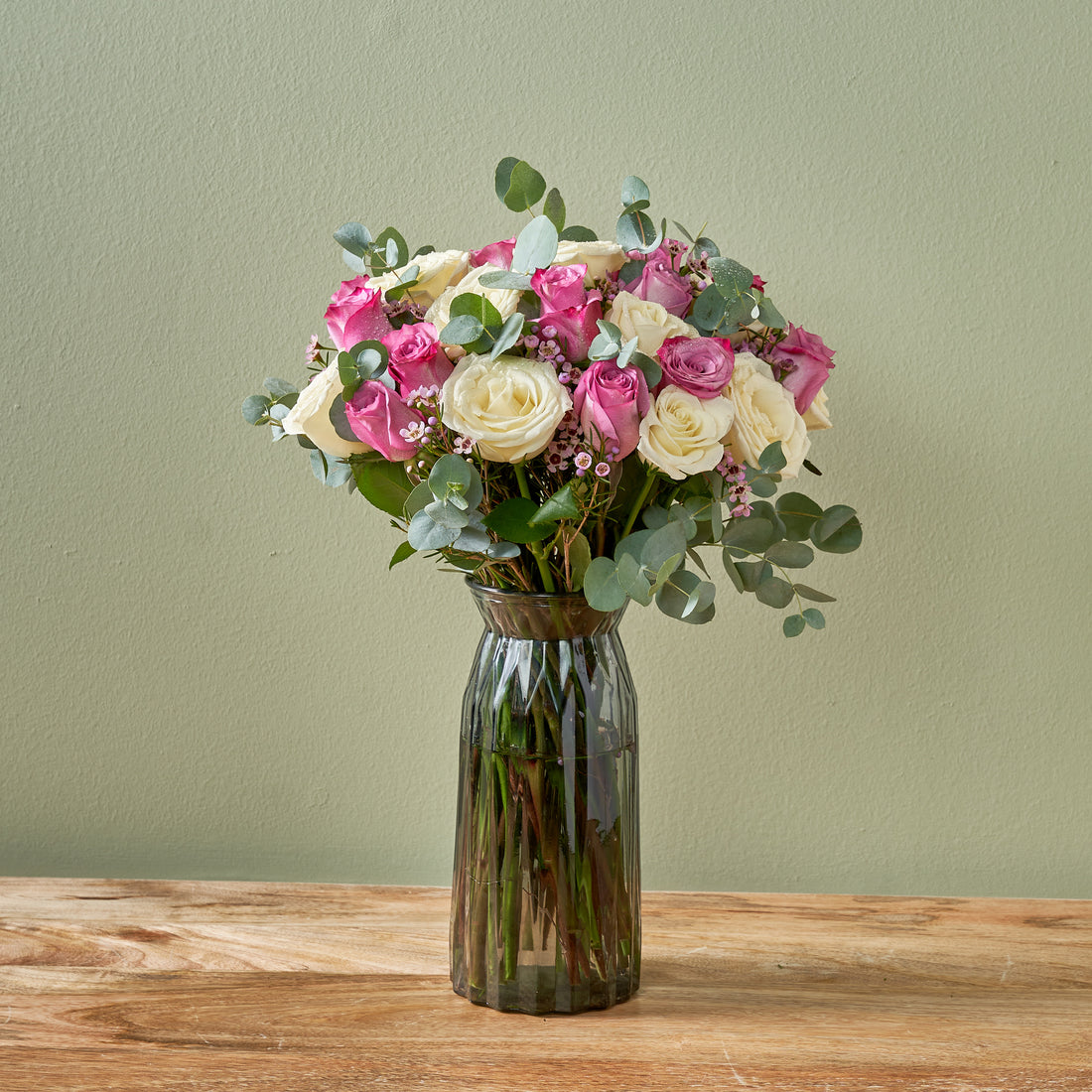 &quot;Serene&quot; Purple &amp; White Roses in a Vase