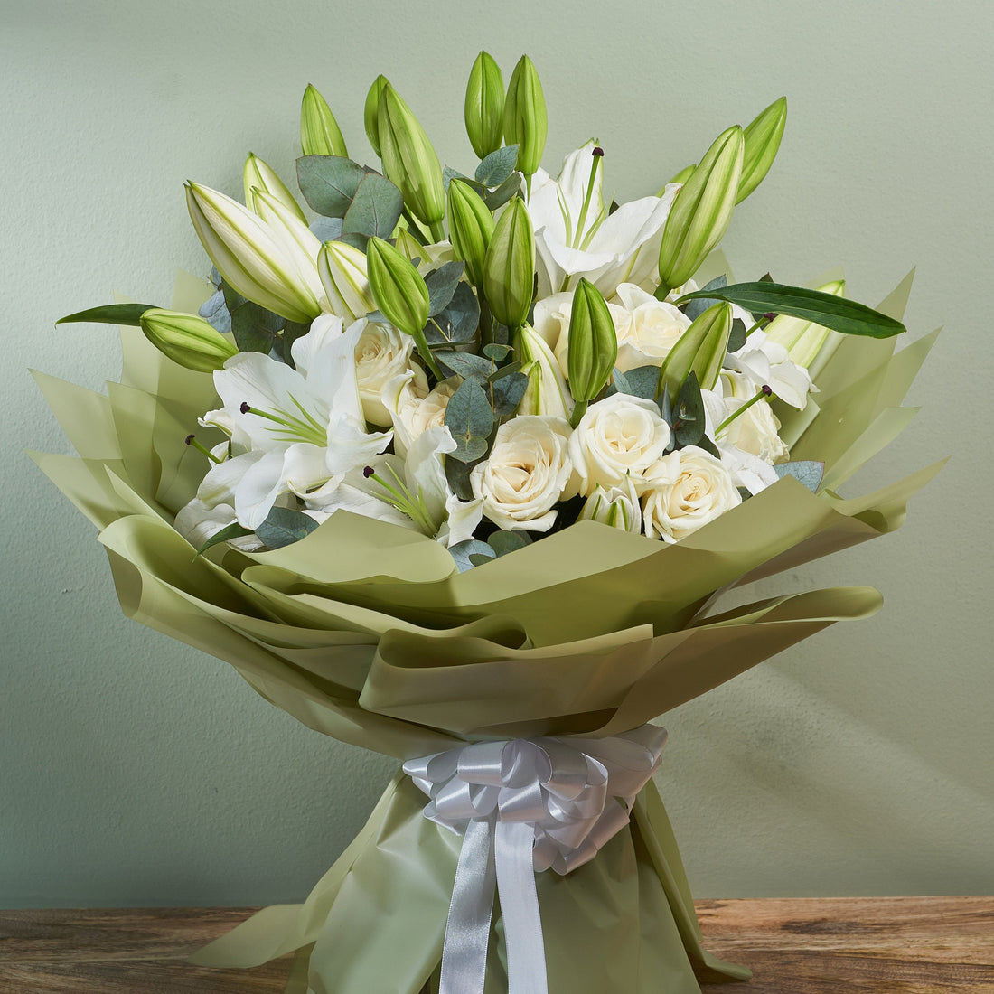 &quot;Spring Luster&quot; White Lilies &amp; Roses Bouquet