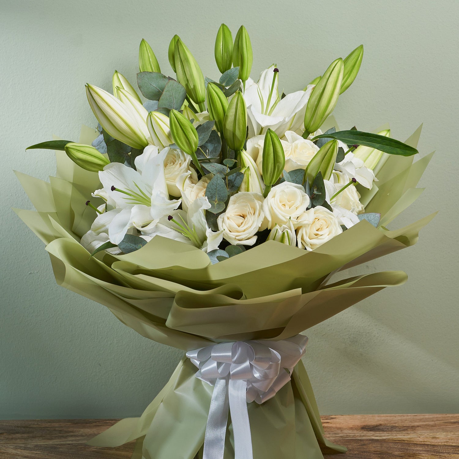 &quot;Spring Luster&quot; White Lilies &amp; Roses Bouquet