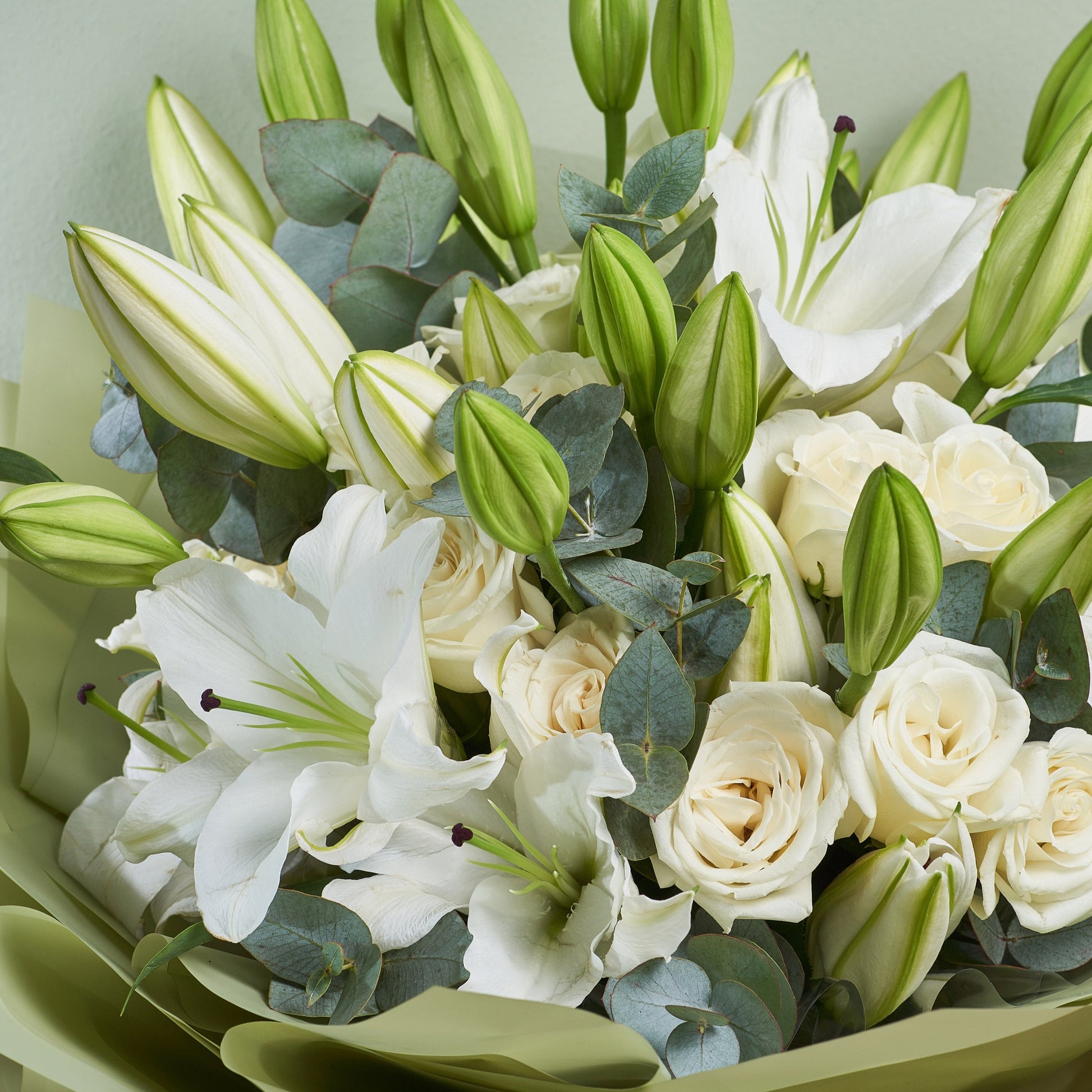 white lily and white rose bouquet Spring Luster" White Lilies & Roses Bouquet