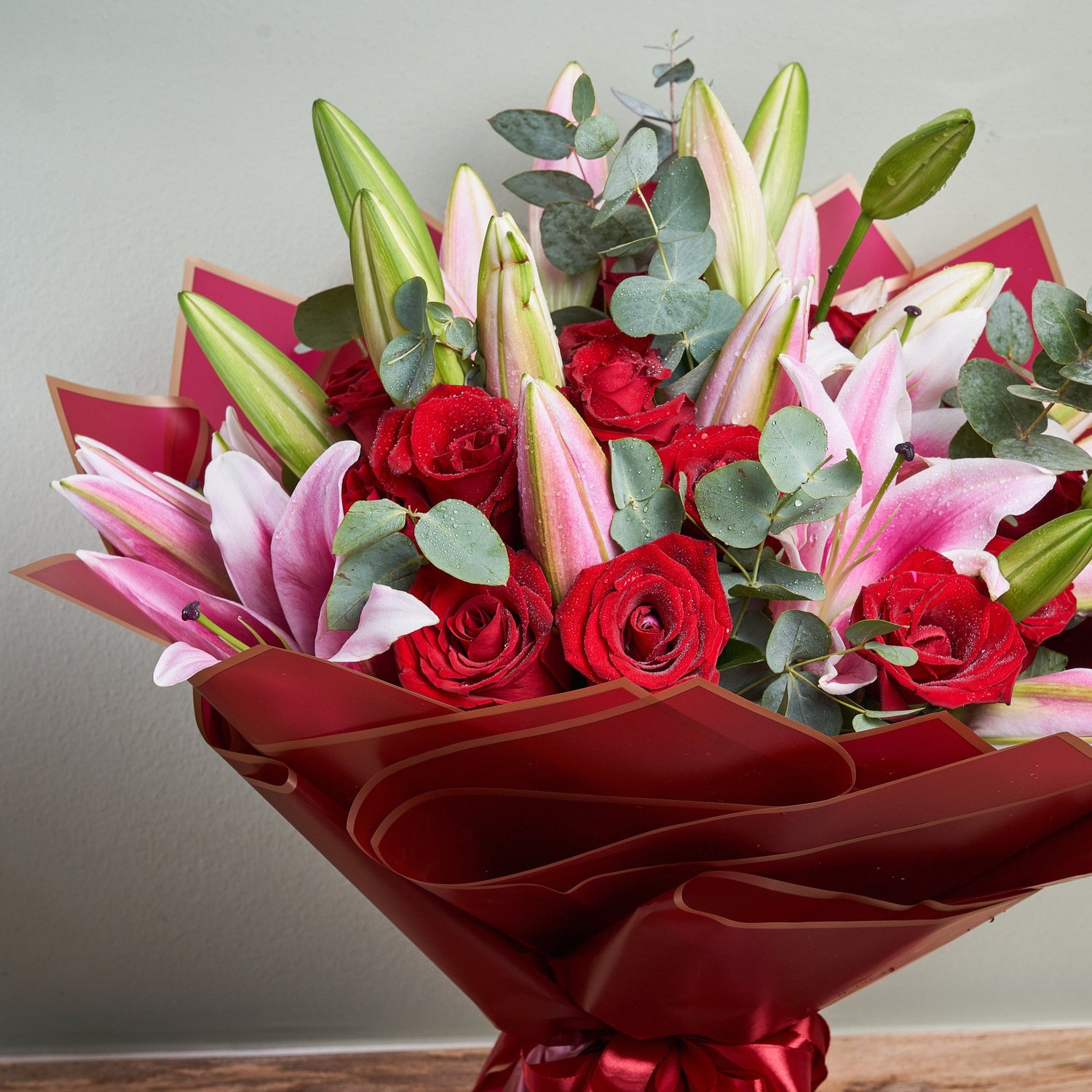 &quot;Loving Thoughts&quot; Pink Lilies &amp; Red Roses Bouquet