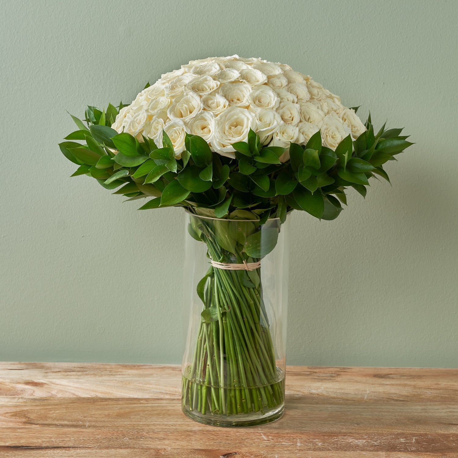 100 White Roses in a Vase