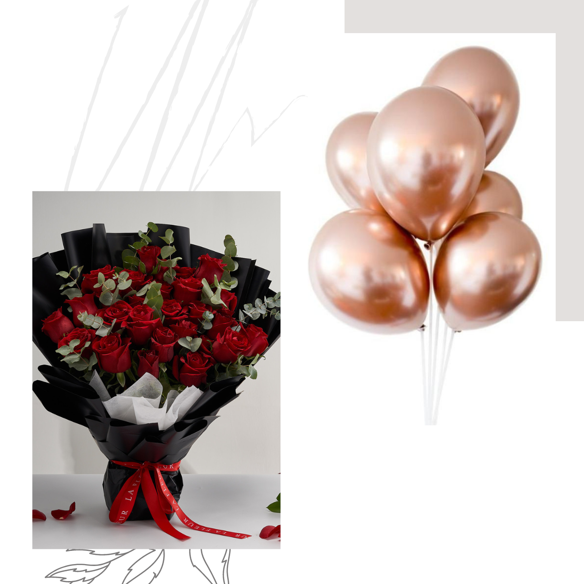 &quot;Melody&quot; Red Roses + Rose Balloons