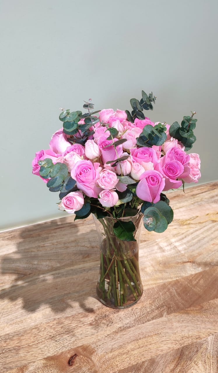 &quot;Floral Essence&quot; Pink Roses in a Vase