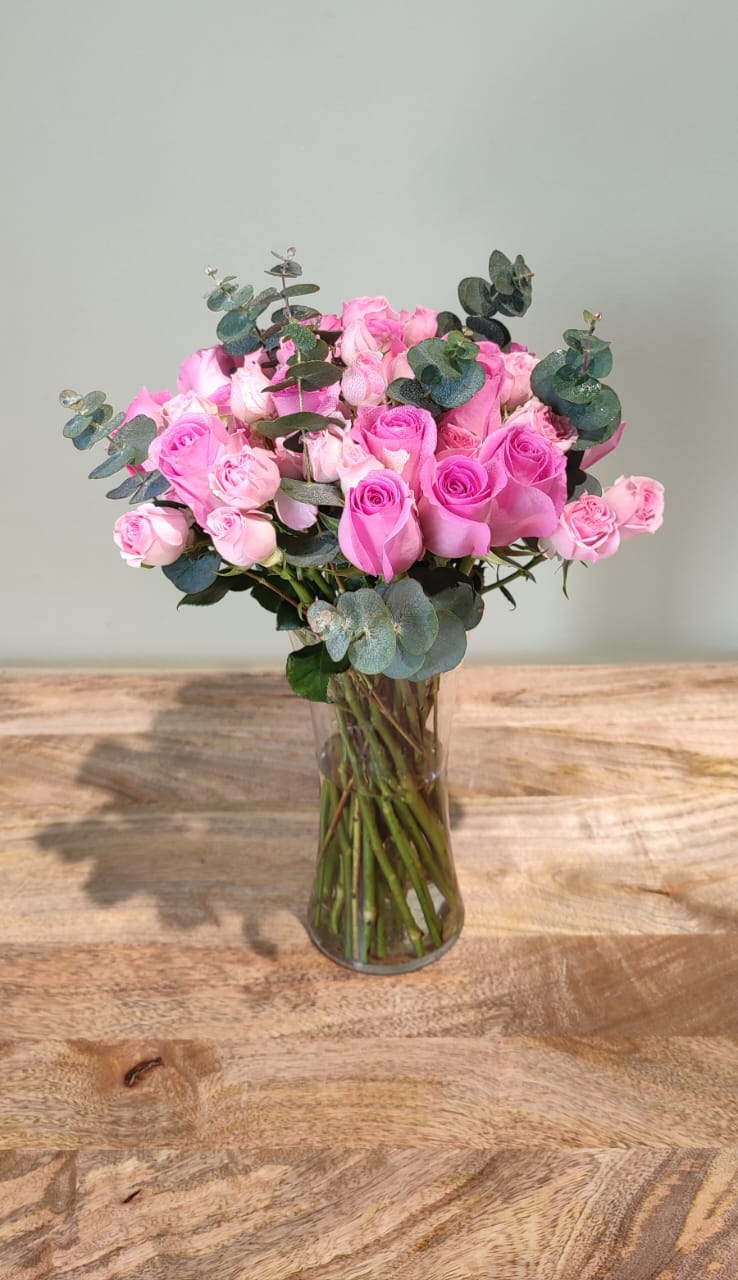 &quot;Floral Essence&quot; Pink Roses in a Vase