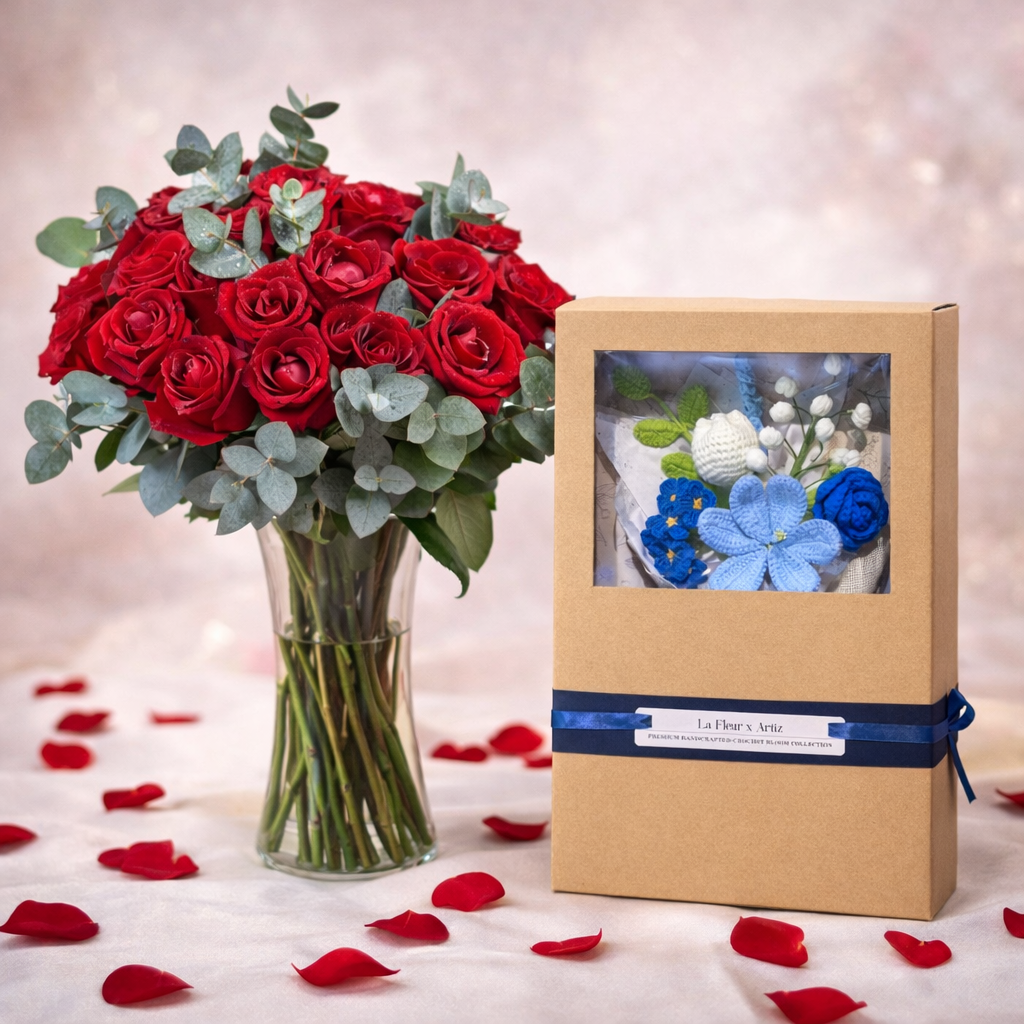 Endless Love Set - Roses in a Vase & Crochet Flowers