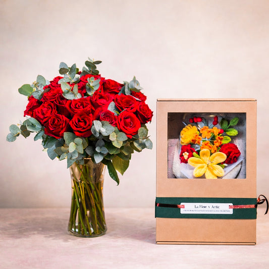 Endless Love Set - Roses in a Vase & Crochet Flowers