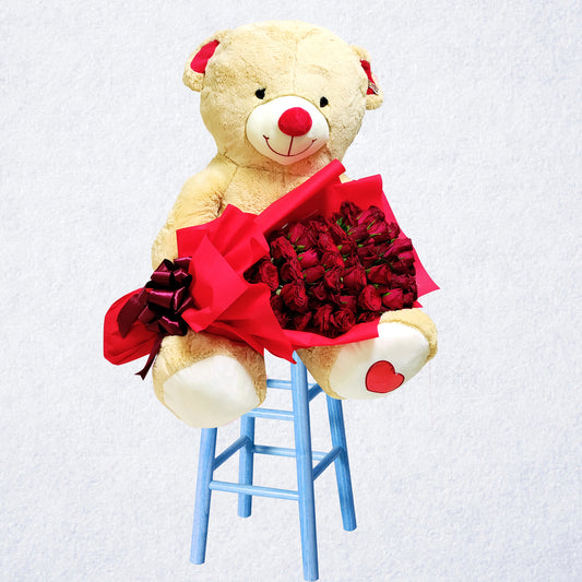 Large Teddy And Roses