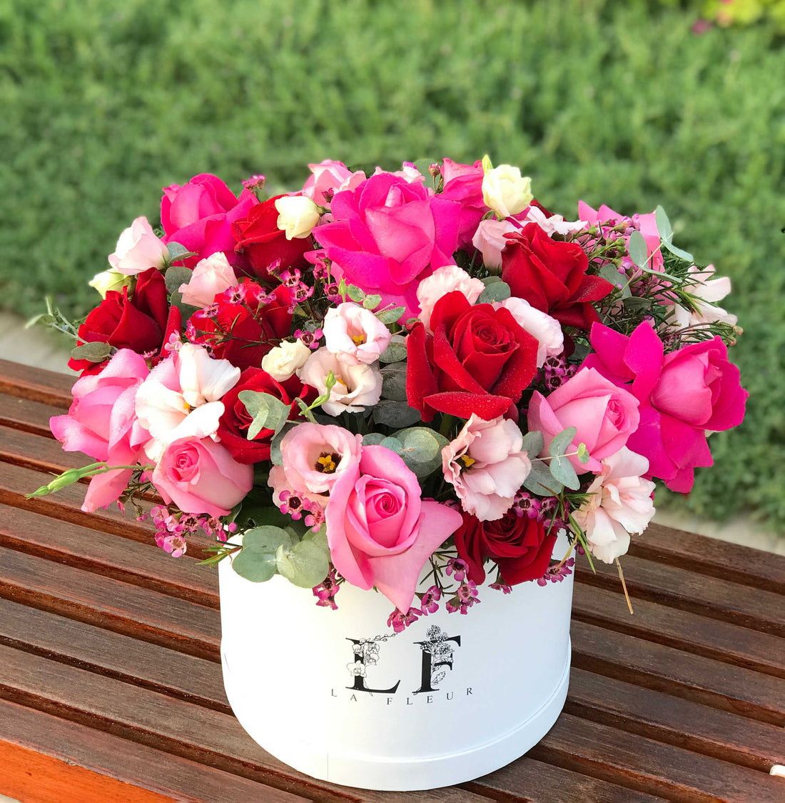 &quot;Love Song&quot; Roses, Lisianthus &amp; Eucalyptus Flower Box